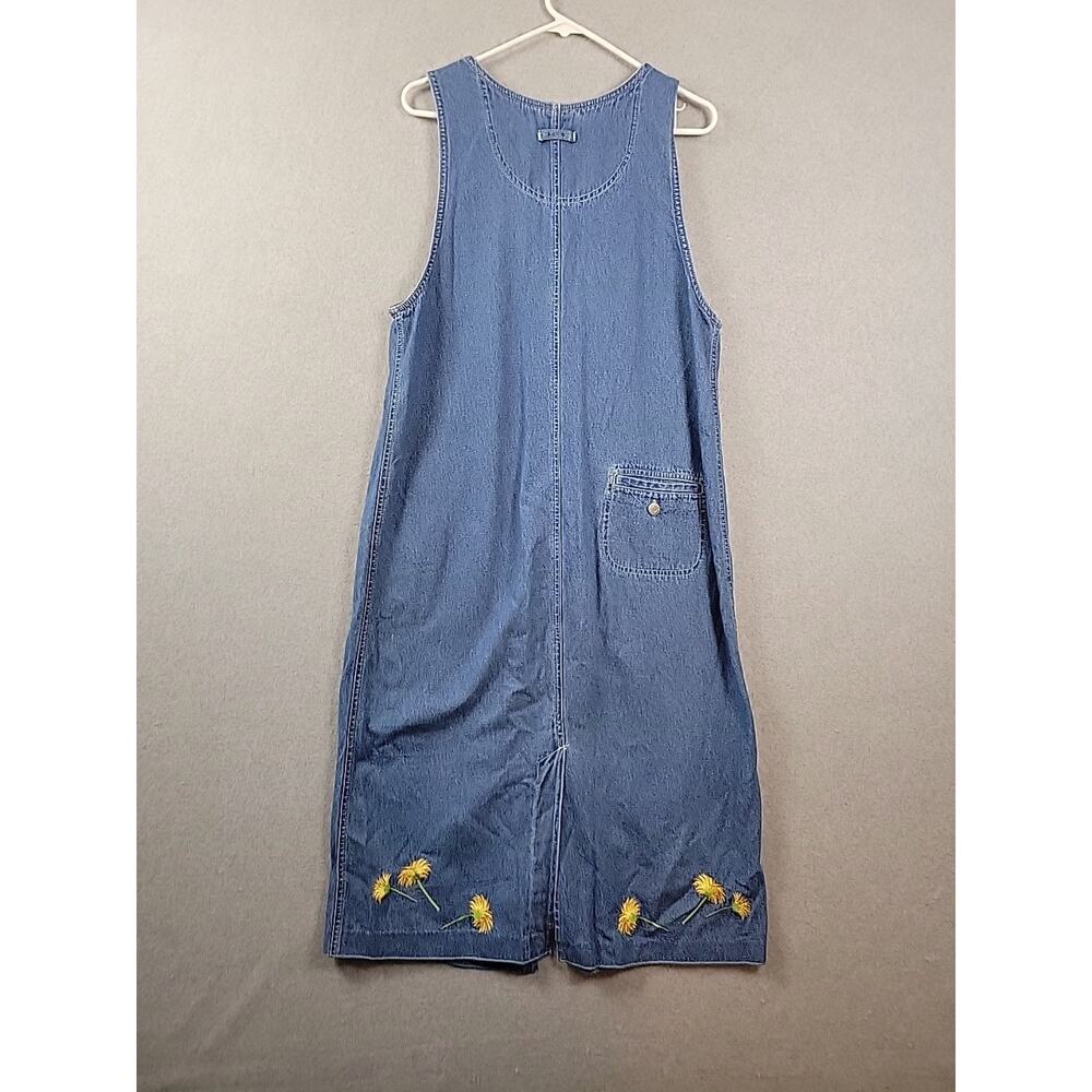 Vtg Tape Measure 100% Cotton Blue Embroidered Button Up Jumper Dress Women's Med - Picture 7 of 12